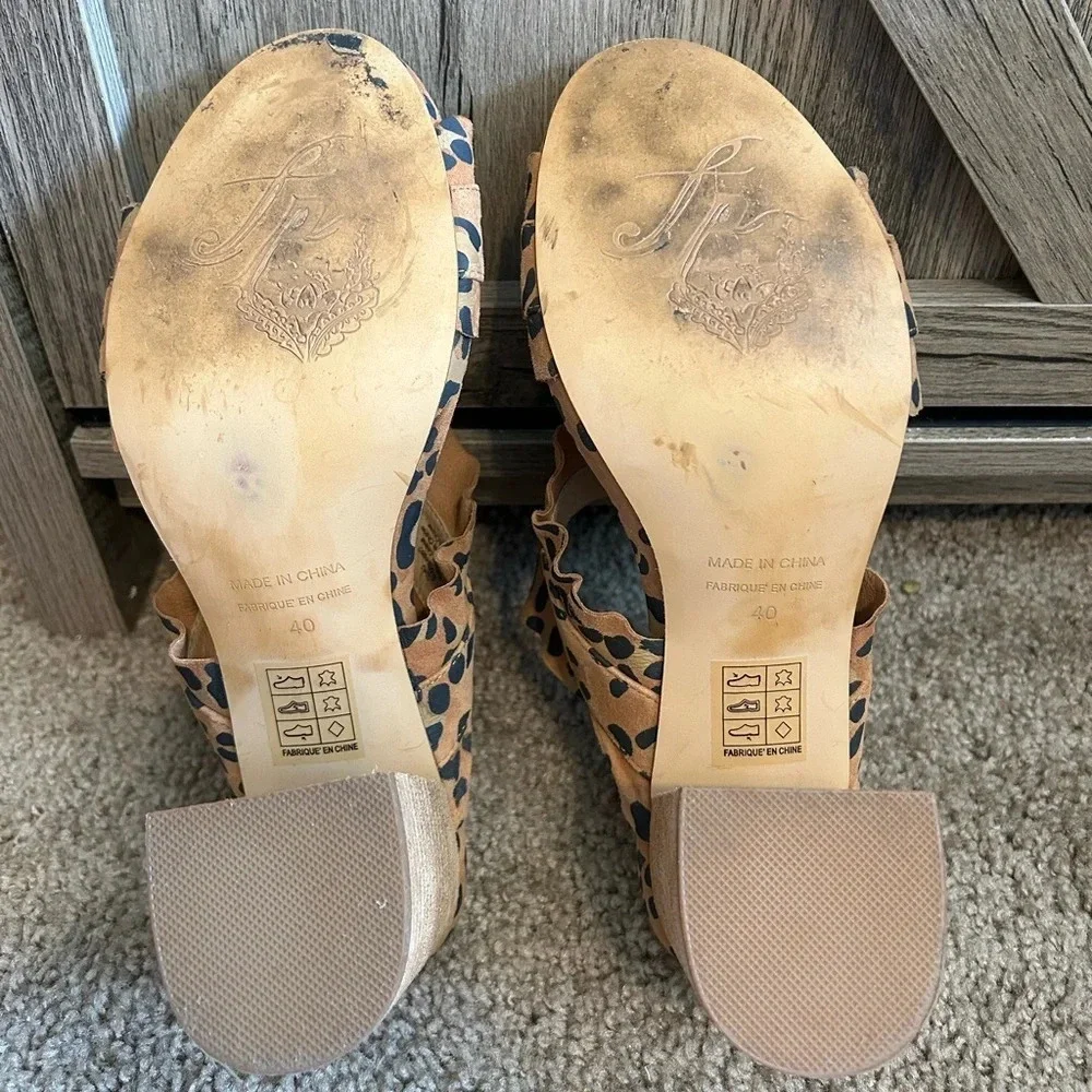 Leopard Print Ruffle Strap Block Heel Mules - Brown - Picture 12 of 13